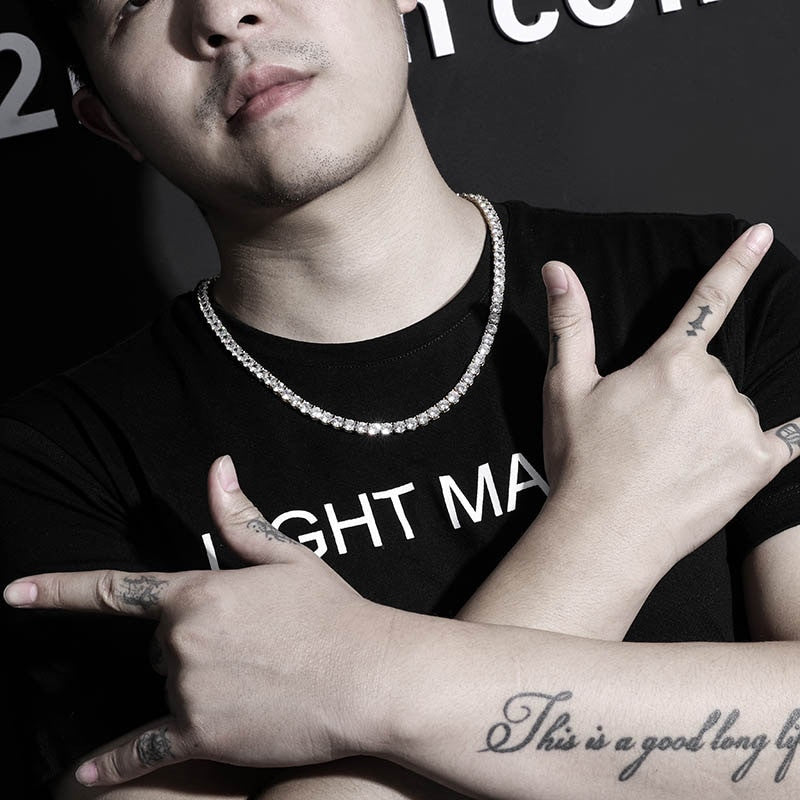 Mens Flooded Ice 925 Sterling Silver 3-6mm Bling AAA Stone Tennis Chain Necklace