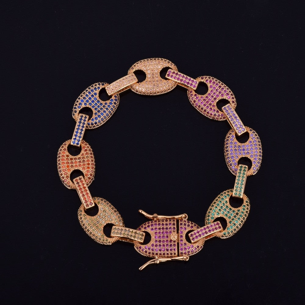 24k Gold Gucci Link Mulit Colored AAA Micro Pave Stone Bracelet