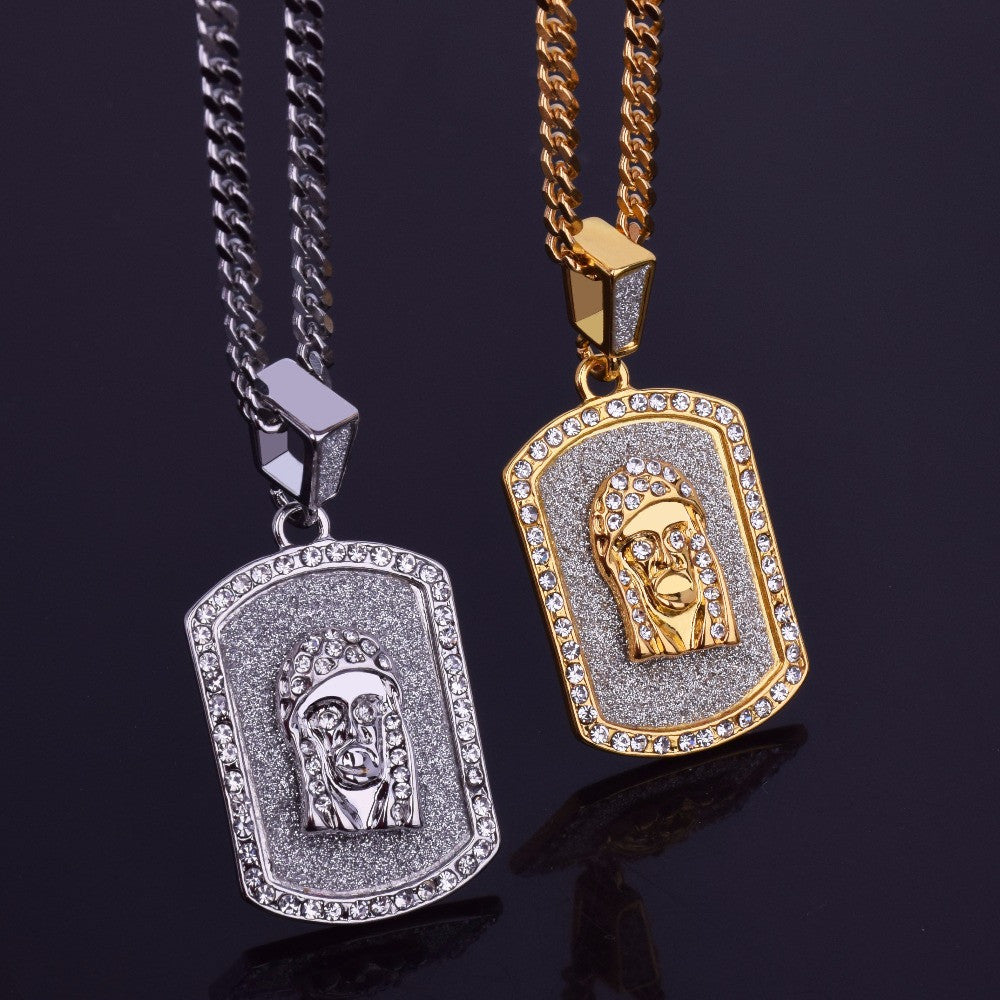 Ancient Of Days | Crushed Ice Micro Pave Jesus Face Dog Tag Hip Hop Chain