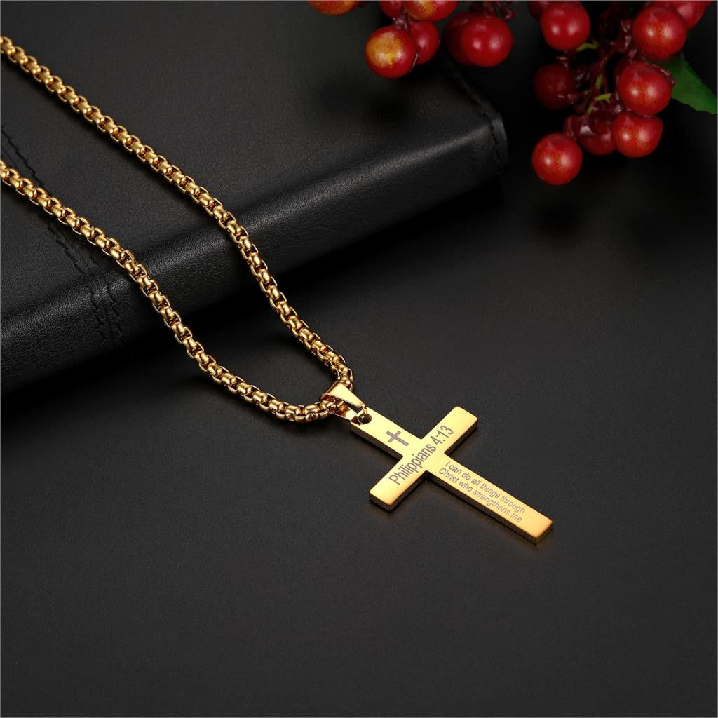 Mens Philippians 4 13 I Can Do all Things Stainless Steel Cross Pendant