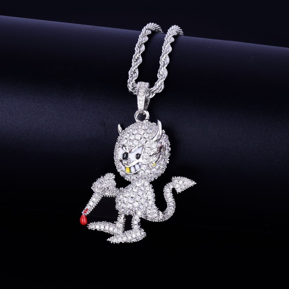 18k Gold .925 Silver Hip Hop Little Demon Devil AAA True Micro Pave Flooded Ice Pendant