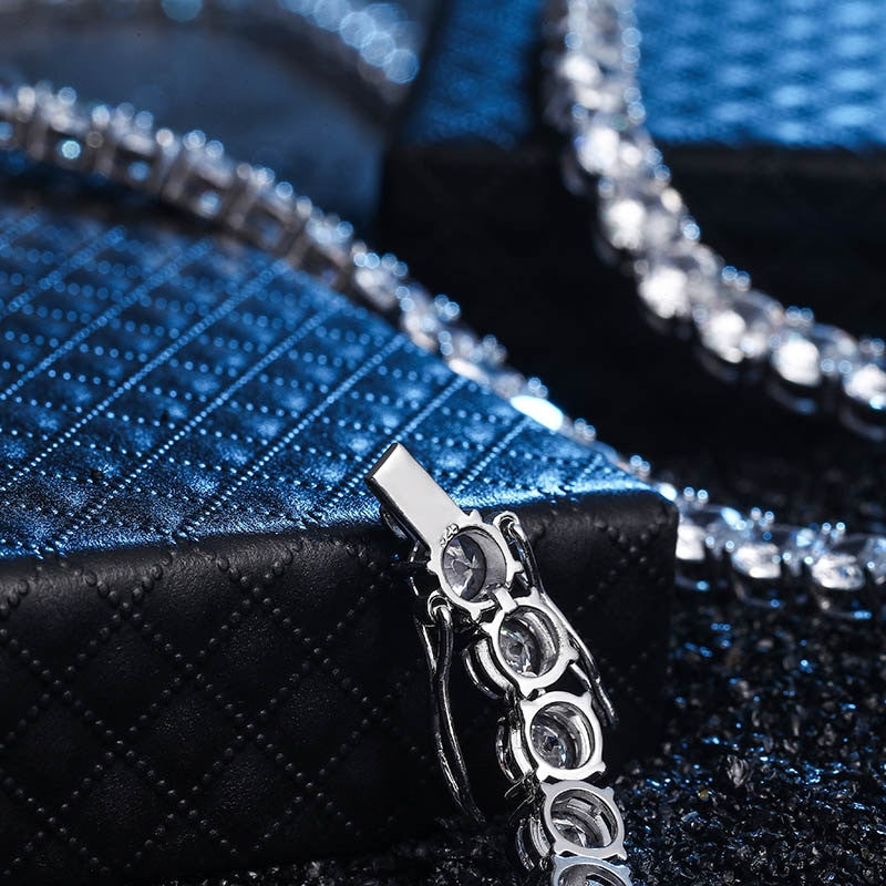 Mens Flooded Ice 925 Sterling Silver 3-6mm Bling AAA Stone Tennis Chain Necklace