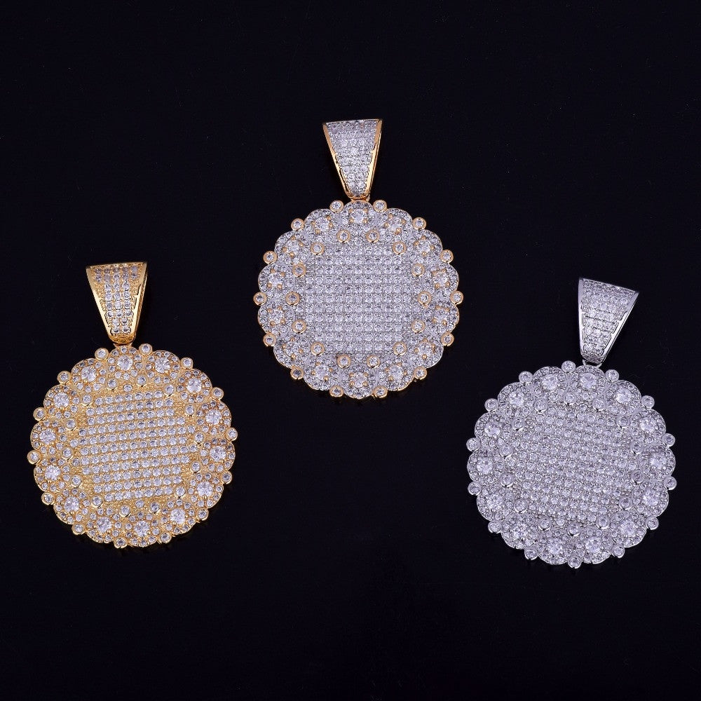 Round Cluster 18k Gold .925 Silver Medallion Pendant AAA Micro Pave Chain Necklace
