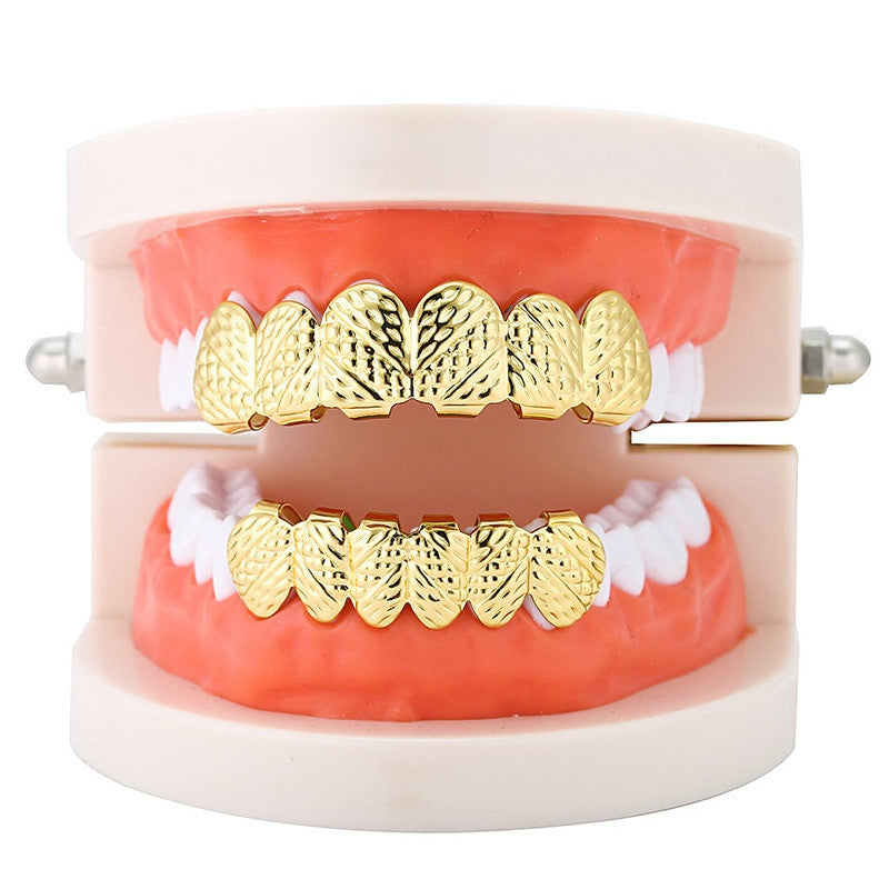 Gold Rush Nugget 14k Custom Top and Bottom 6 Teeth Hip Hop Grillz Combo