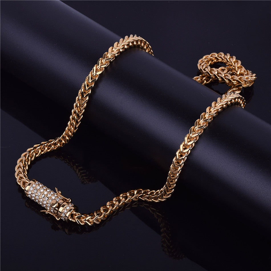 Mens 18k Gold .925 Silver Stainless Steel Flooded Ice Franco Cuban Link Chain