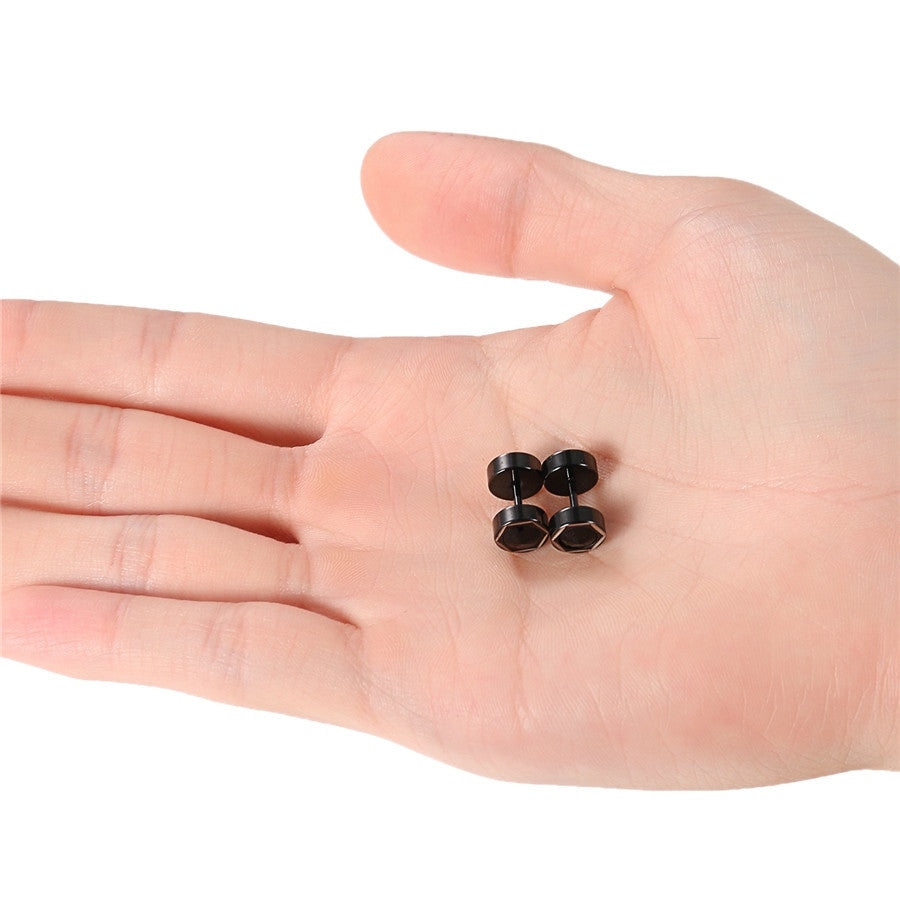 Mens Bling Bling Black CZ Black Out Stainless Steel Screw Back Earrings