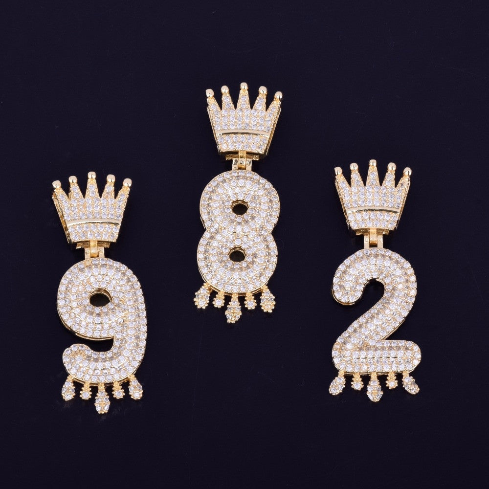 The King's Drip | VVS Diamond CZ Crown Micro Pave Number Hip Hop Pendants