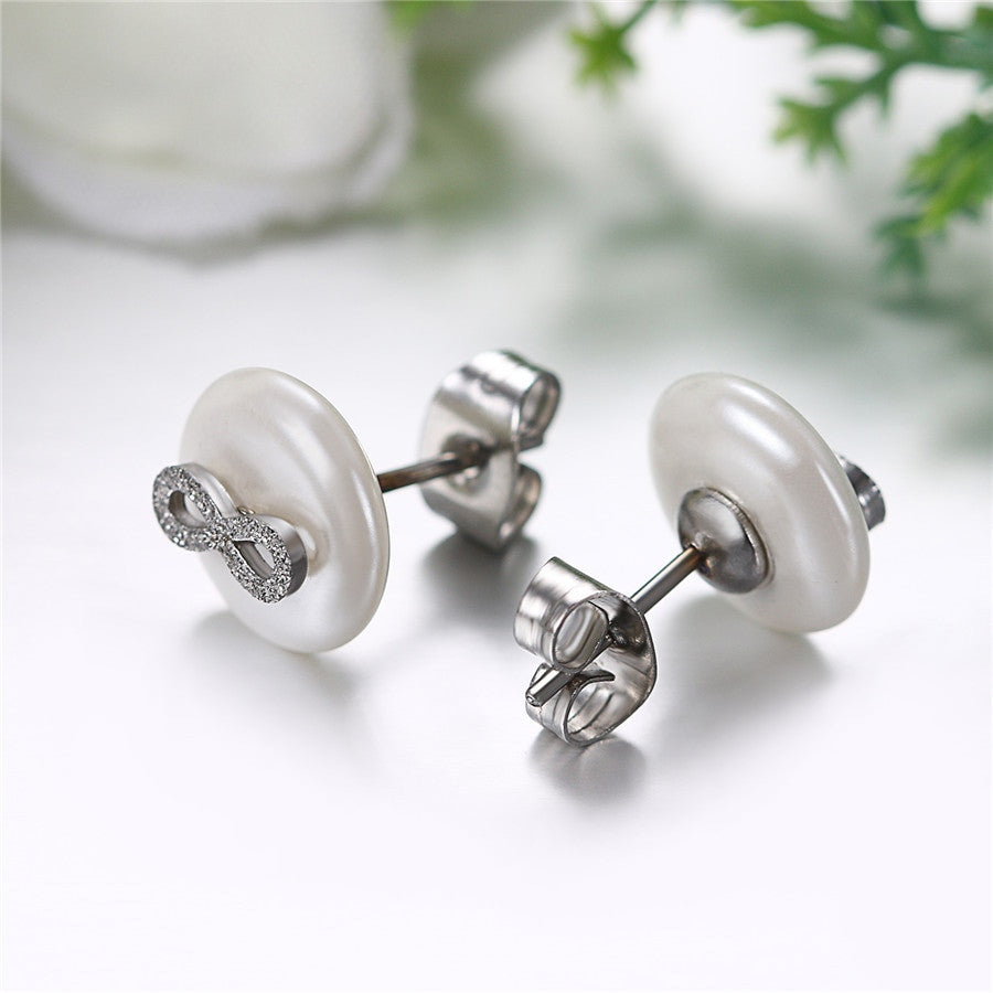 Ladies Simulated Pearl Heart Cross Life Tree Infinity Stud Stainless Steel Earrings