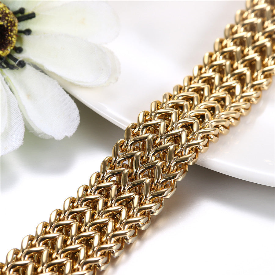 18mm Wide Franco Link Style No Fade 14k Gold Silver Stainless Steel Hip Hop Bracelet
