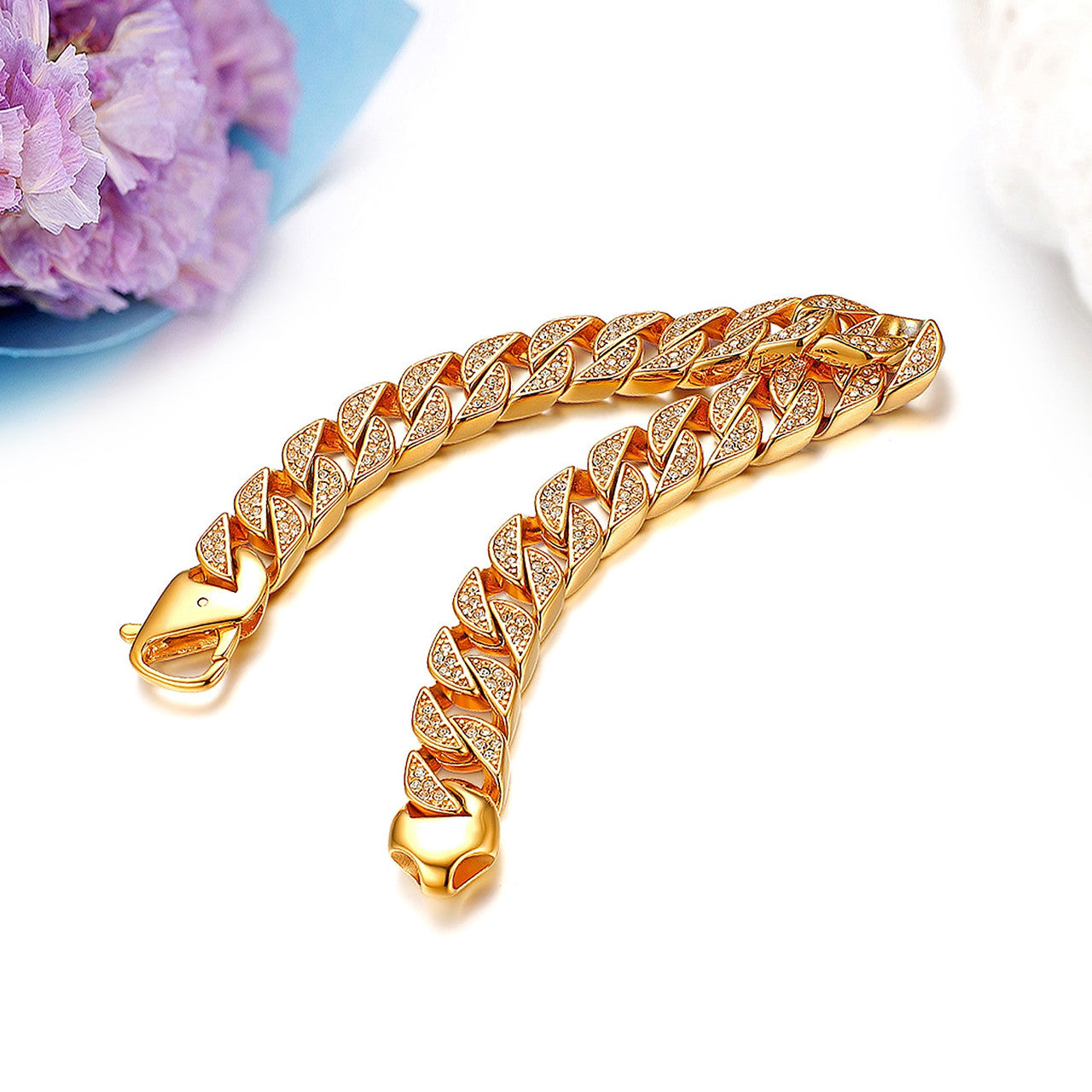 13mm Blinged Out 14k Gold over No Fade Stainless Steel Cuban Link Bracelets