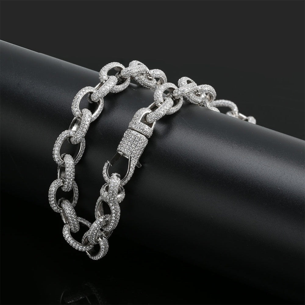Flooded Ice 15mm Twisted Link Big Dog Hip Hop True Micro Pave Iced Chain Necklace