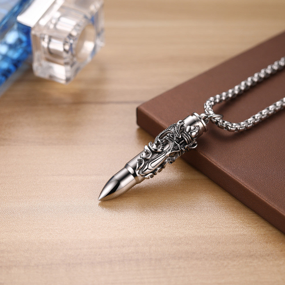 Mens No Fade Open Bullet Stainless Steel Hip Hop Pendant Chain Necklace