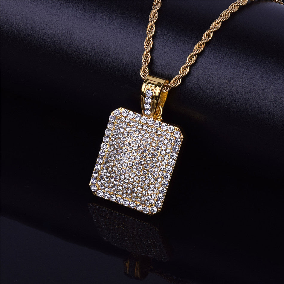 Flooded Ice 14k Gold .925 Silver Square Dog Tag Hip Hop Chain Pendant