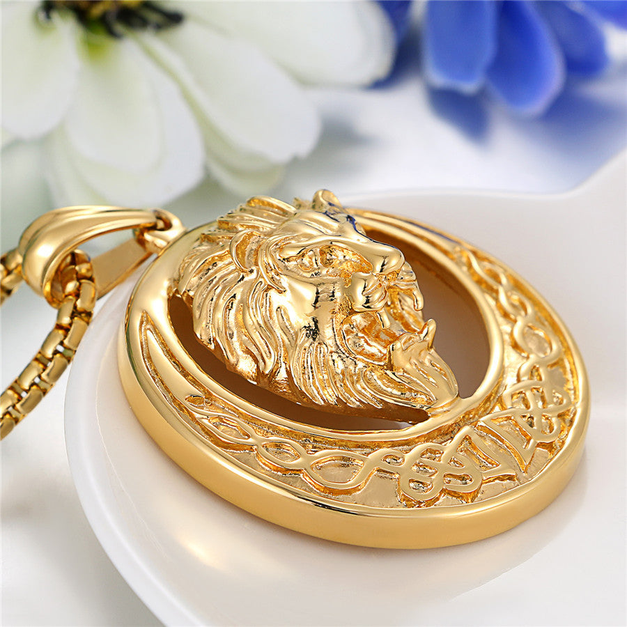 Mens No Fade Stainless Steel Hip Hop Lion Head Pendant Chain Necklace