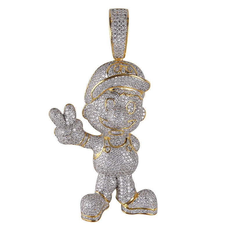 14k Gold Mario Inspired Hip Hop Cuban Link Chain Pendant