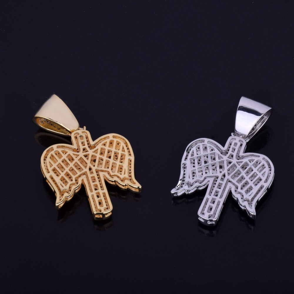 Flooded Ice 18k Gold .925 Silver Cross Angel Wings Hip Hop Necklace Chain Pendant