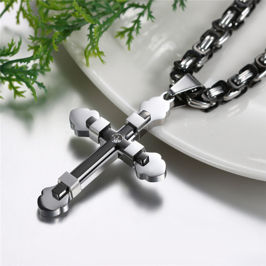 Mens Stainless Steel 14k Gold 3D Layered No Fade Stainless Steel Cross Pendant