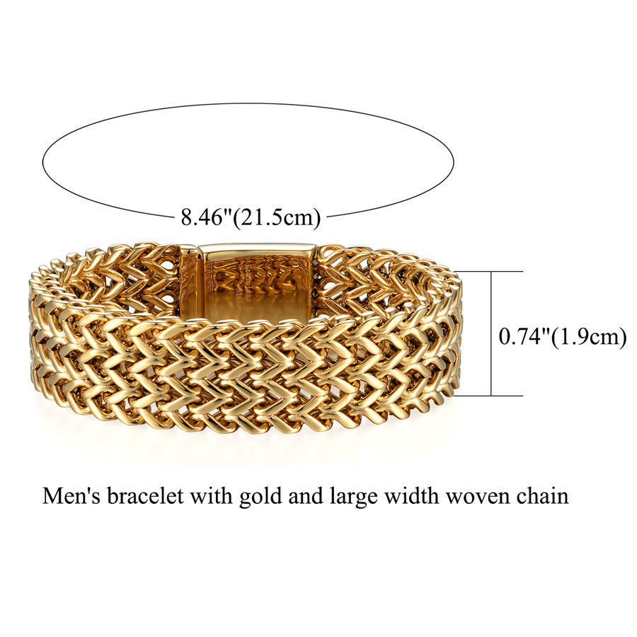 18mm Wide Franco Link Style No Fade 14k Gold Silver Stainless Steel Hip Hop Bracelet