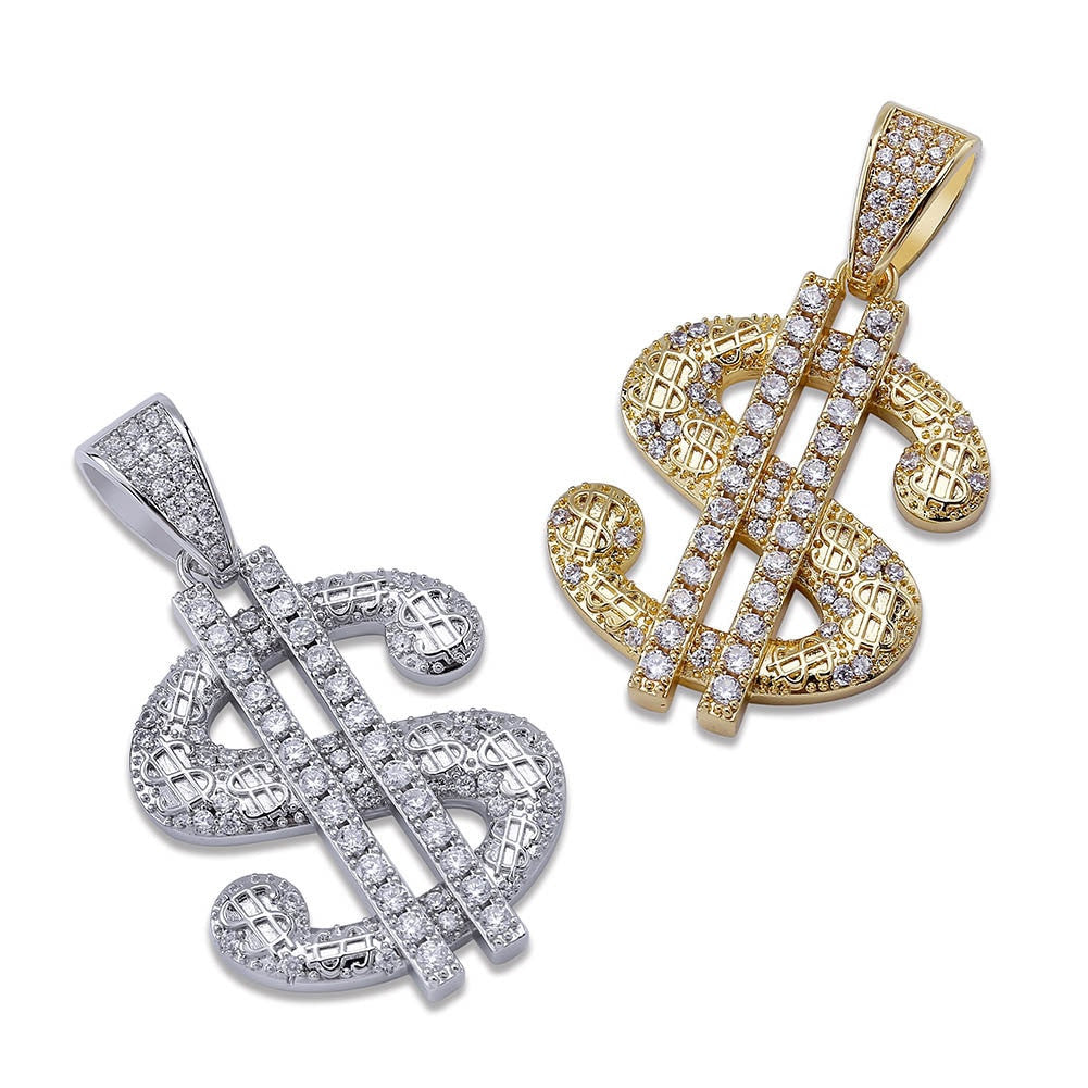 Mens Solid Big Dollar 14k Gold 925 Silver Street Wear Hip Hop Chain Necklace