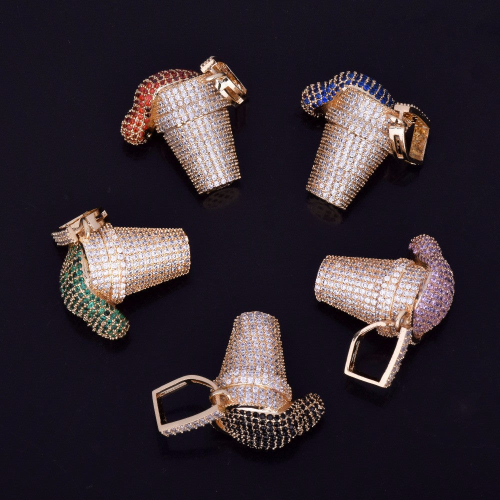 AAA True Micro Pave 24k Gold .925 Silver Lean Cup Drank Hip Hop Pendant Chain Necklace