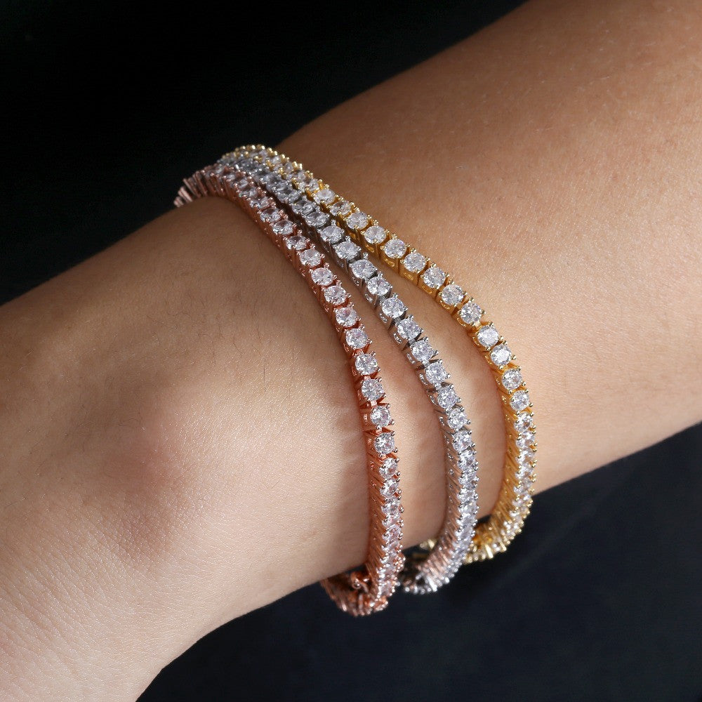 Flooded Ice 3mm 4mm AAA Cluster Stone Link Bling 1 Row Tennis Bracelets