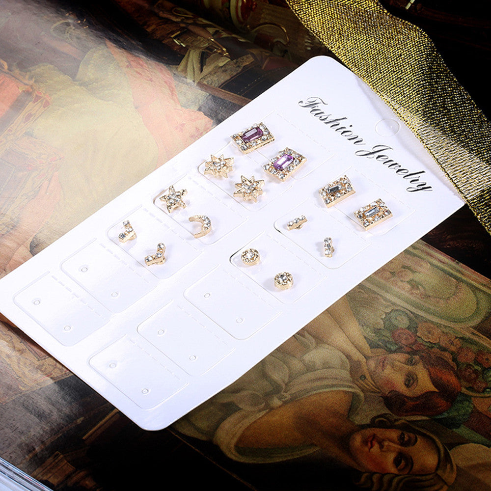 Ladies 14 Piece Fashion Gold Sun Moon Crystal Stud Earring Set