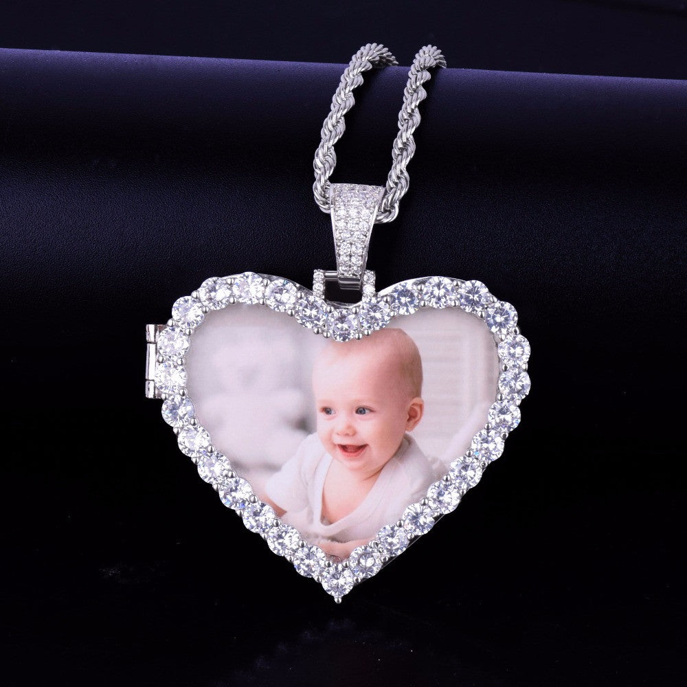 Magic Moments | Heart Shaped Photo Picture Iced Blinged Out Memories Pendant
