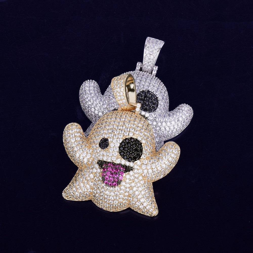 .925 Silver 14k Gold Iced Out Snap Chat Ghost Pendant