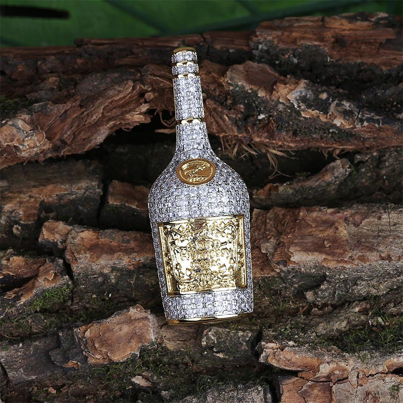 Flooded Ice Gold Silver Bottle of Henn Dog Hip Hop Pendant Chain Necklace