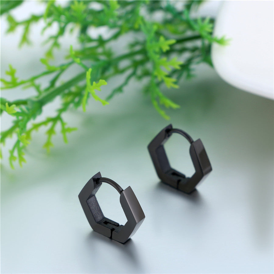 14k Gold Silver Black Octagon Huggie Style Stainless Steel Earrings