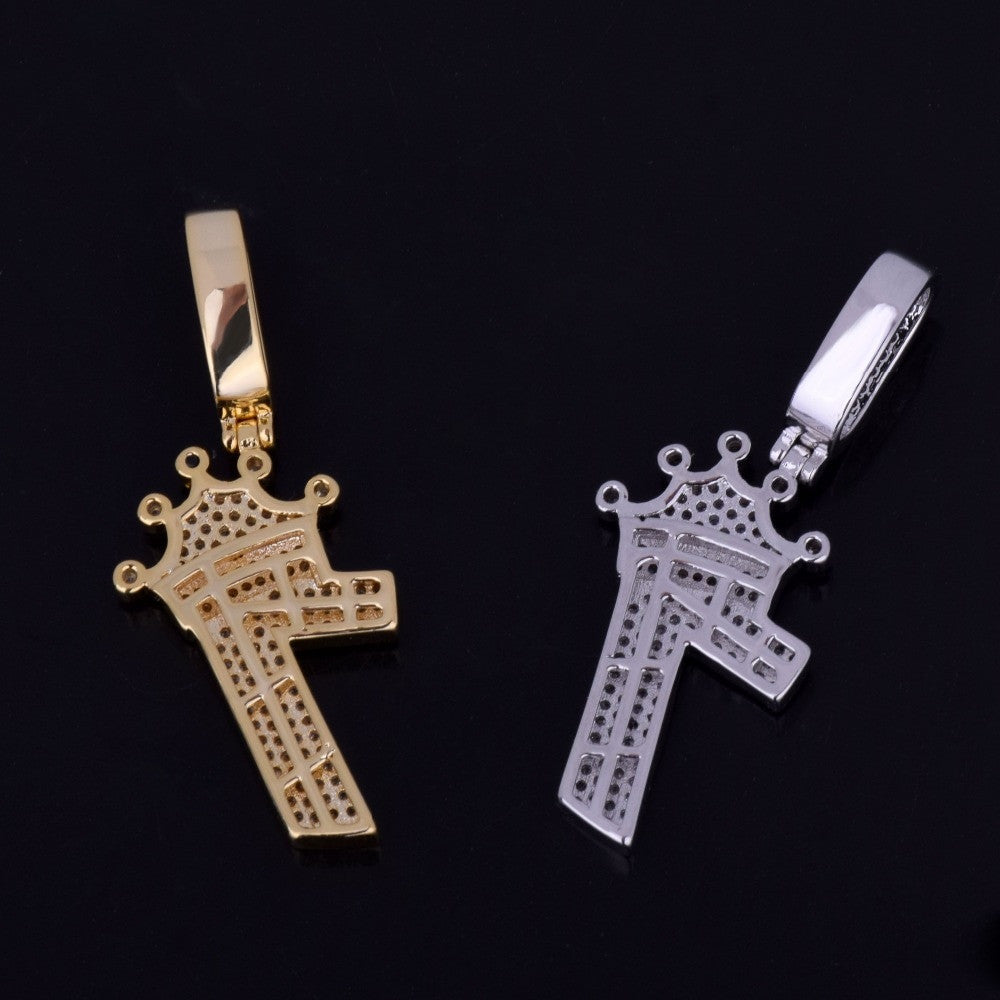 Kings Crown 18k Gold 925 Silver Lucky Number 7 AAA True Micro Pave Flooded Ice Chain