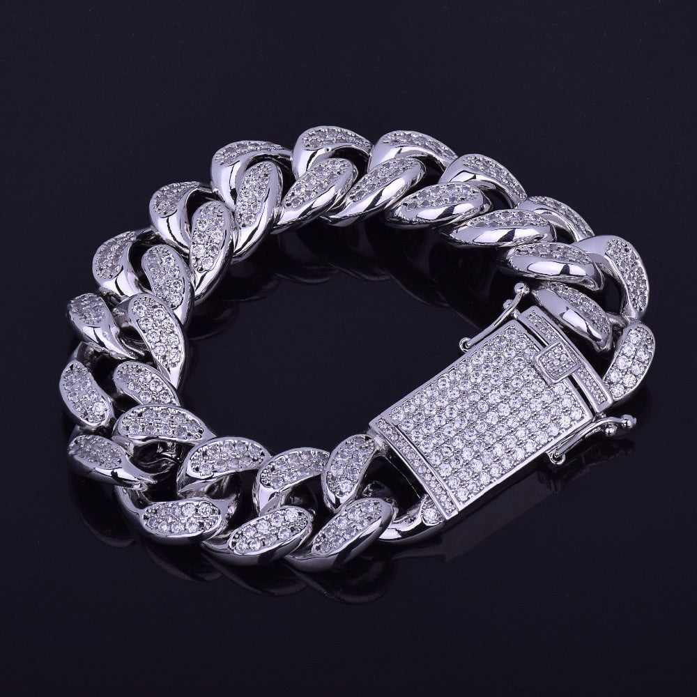 Flooded Ice Simulate Diamond Luxury Baguette Silver Stainless Steel Bling Watch Cuban Link Bracelet Set