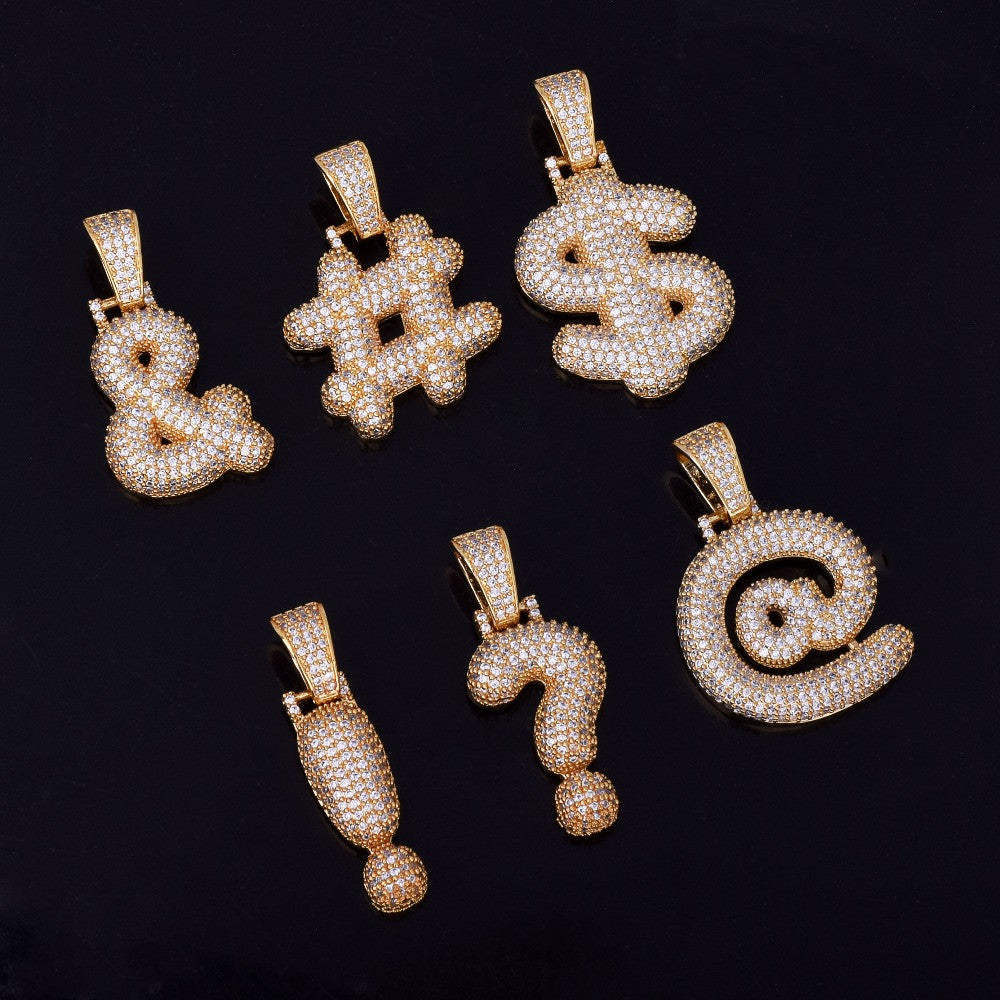 .925 Silver 18k Rose Gold Punctuation Custom Bubble Letters Hip Hop Pendants