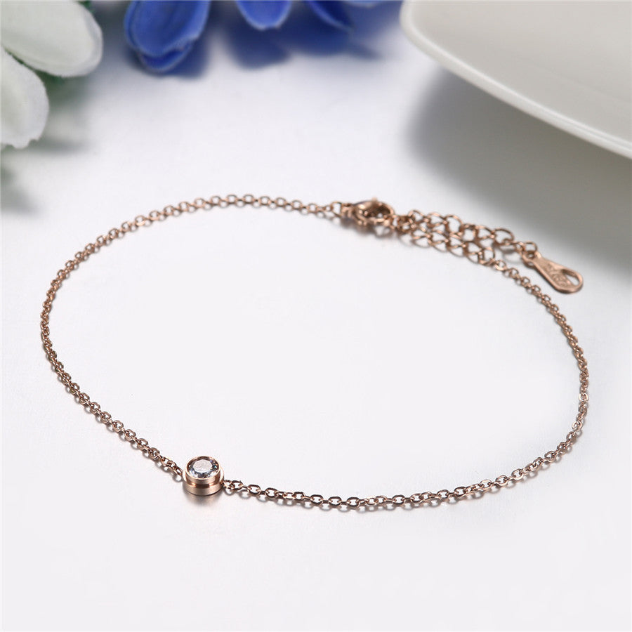 Ladies No Fade Stainless Steel Butterfly Rose Circle Stone Anklet Ankle Bracelet