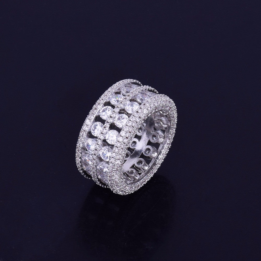 The Ultra Baller | 7 Row Solitaire Hip Hop 18k Gold 925 Silver Prong Set Stone Ring