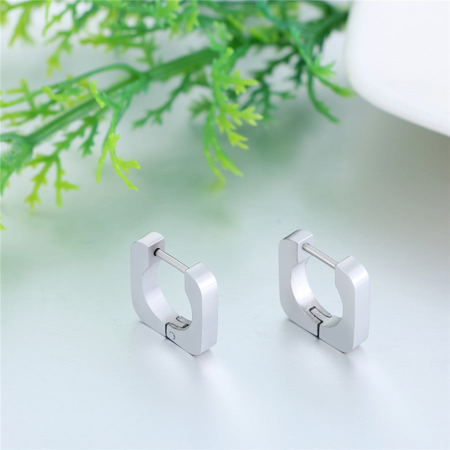 Simple Square Unisex Gold Silver Black over Stainless Steel Huggie Style Hoop Earrings