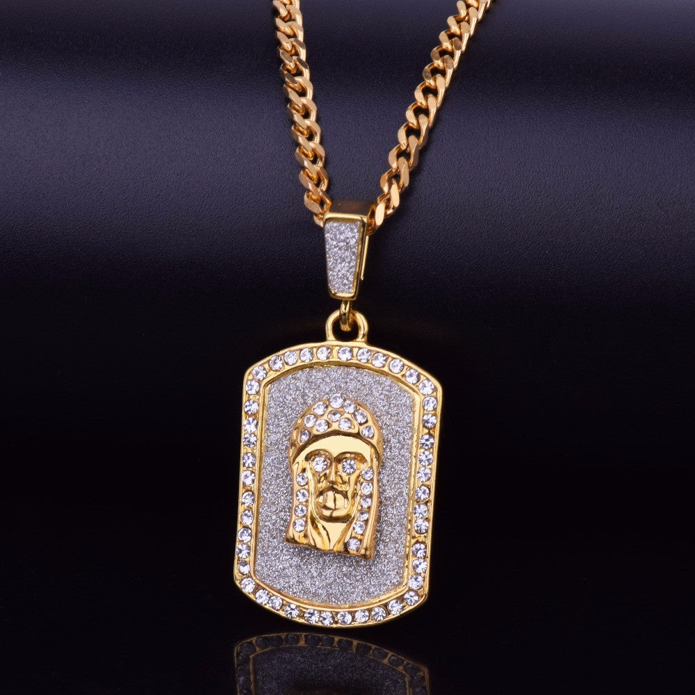 Ancient Of Days | Crushed Ice Micro Pave Jesus Face Dog Tag Hip Hop Chain