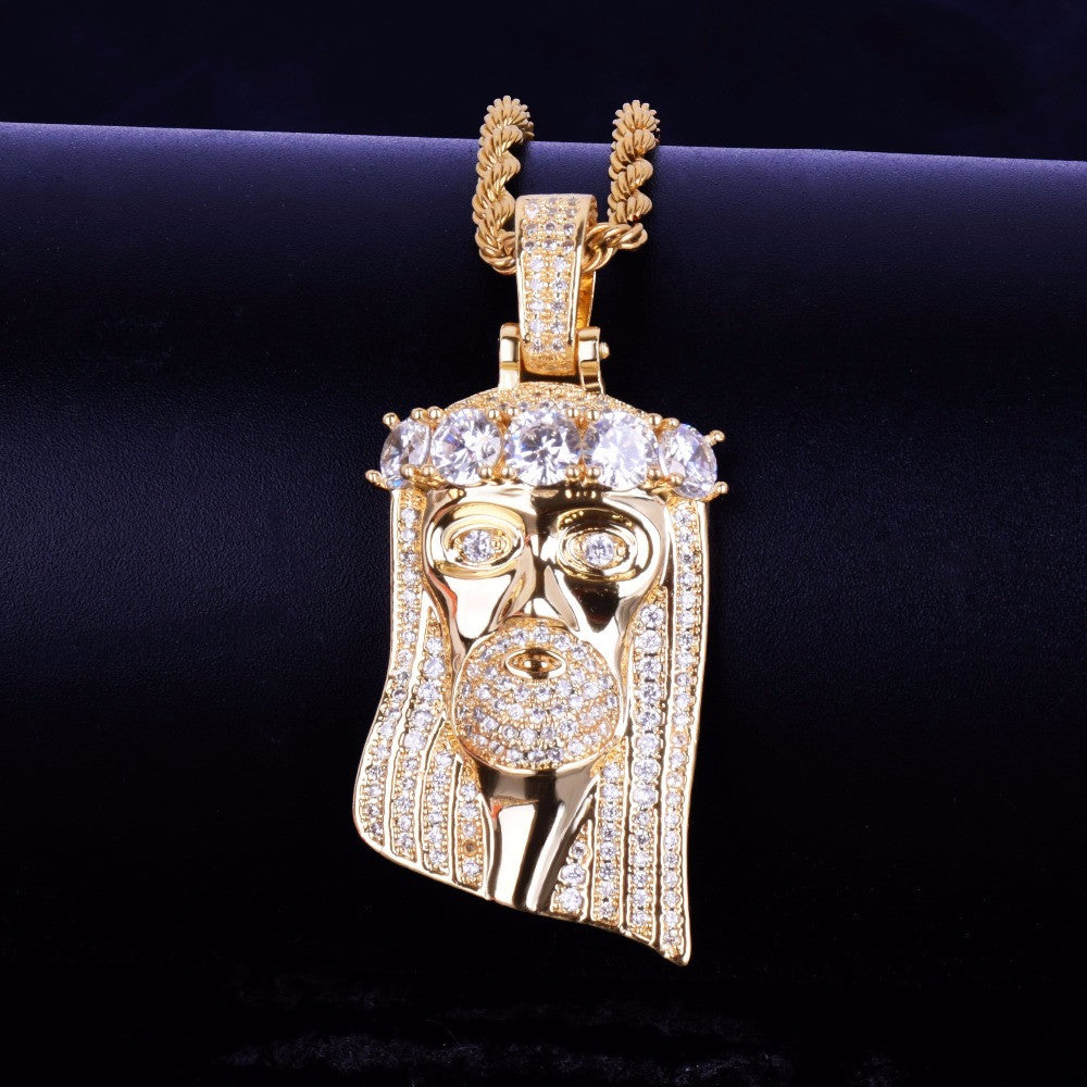 18k Gold .925 Silver Hip Hop God Of Salvation Jesus Head Piece Pendant Chain Necklace