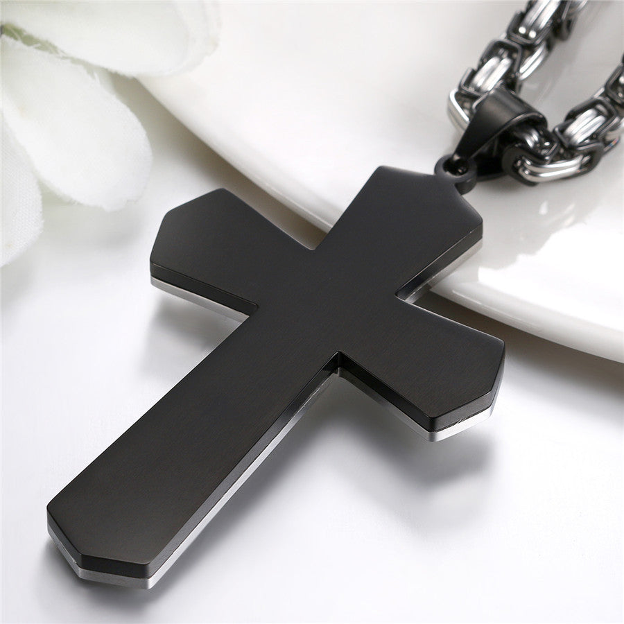 Mens Gold Black Silver No Fade Stainless Steel Spanish Prayer God Within Cross