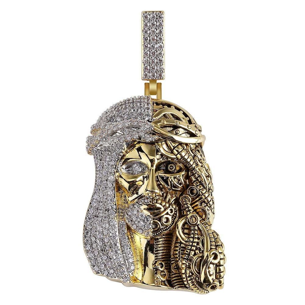 Mens Street Wear Religious Steam Punk Jesus Piece 14k Gold Hip Hop Pendant Chains