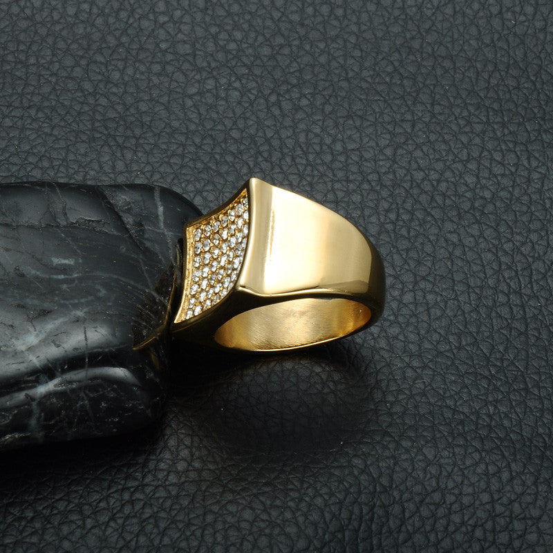 Mens Iced Micro Pave Lab Diamond Bling Square 14k Gold Titanium Stainless Steel Ring