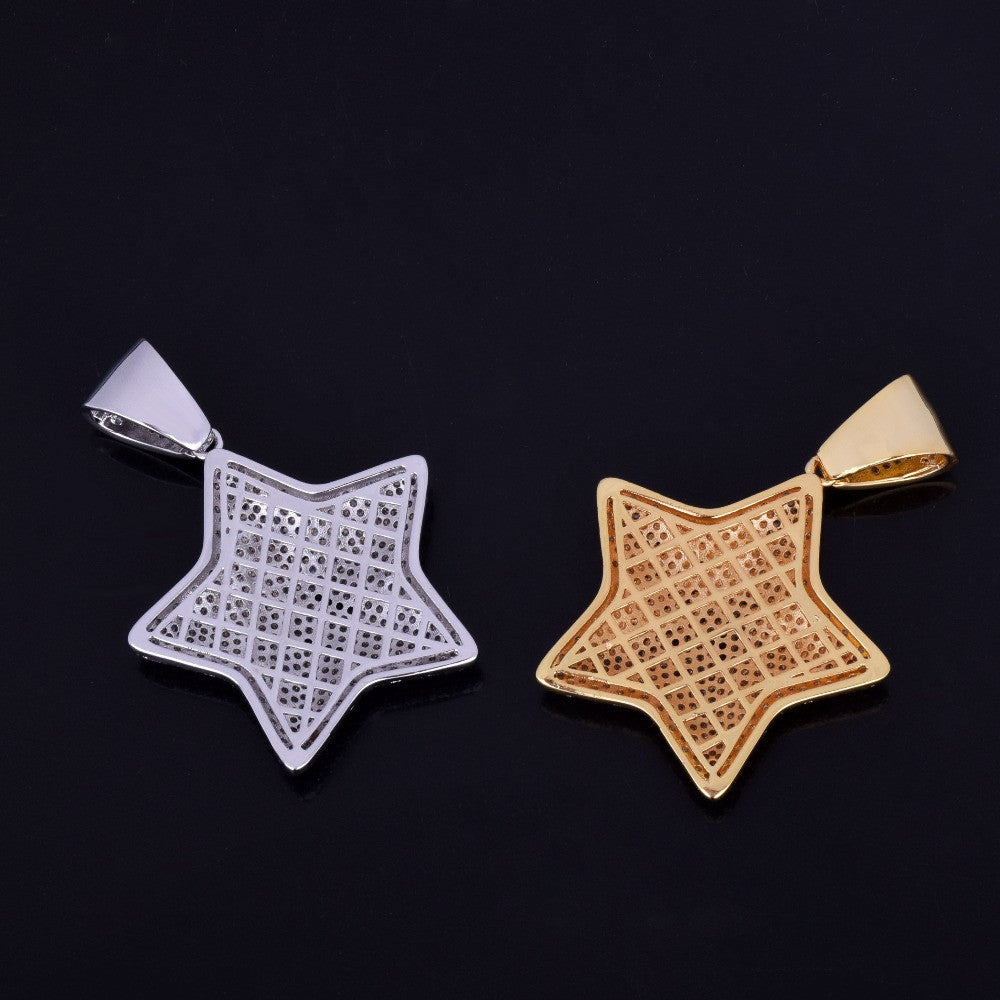 18k Gold .925 Silver Mario Power Star AAA True Micro Pave Bling Pendant Chain Necklace