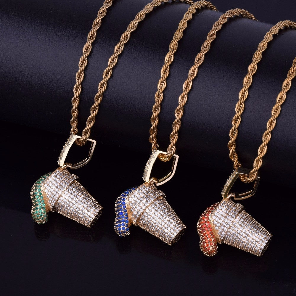 AAA True Micro Pave 24k Gold .925 Silver Lean Cup Drank Hip Hop Pendant Chain Necklace