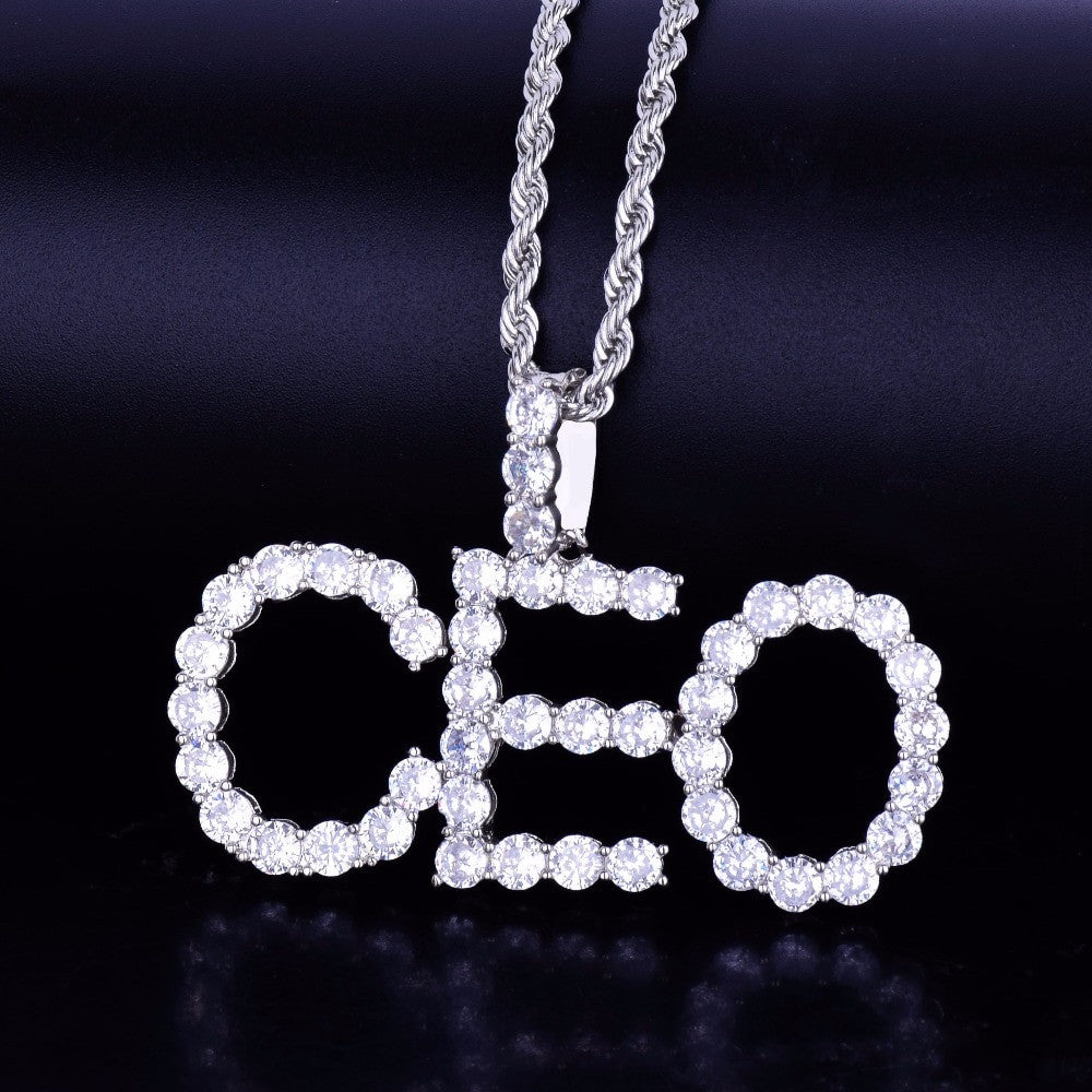 AAA Tennis Letter Cluster Stone Custom Name 18k Gold Silver Pendant Chain Necklace