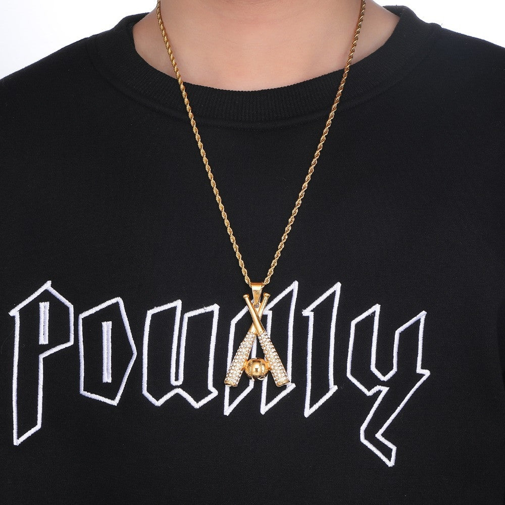 Double Play | 14k Gold Over Solid Stainless Steel Hip Hop Baseball Bling Iced Pendant