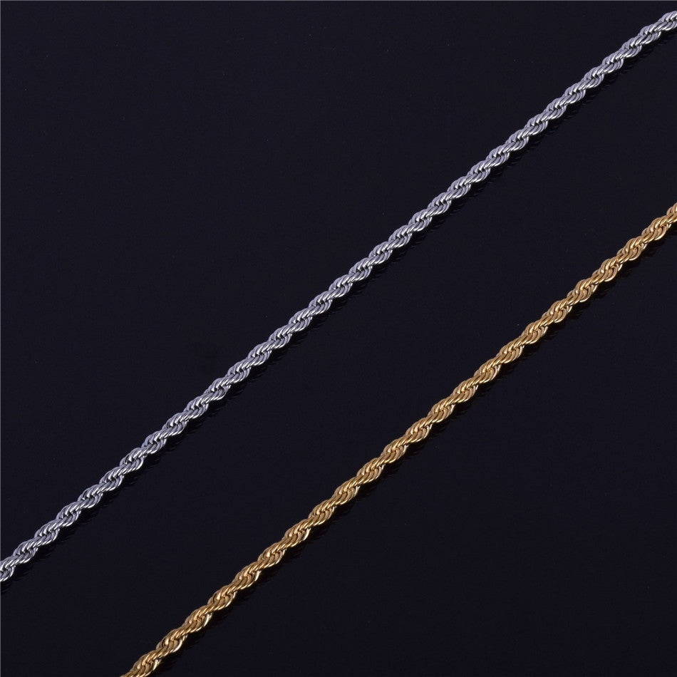 14k Over Solid Stainless Steel Hip Hop Casual Fashion Rope Link Chain Necklace