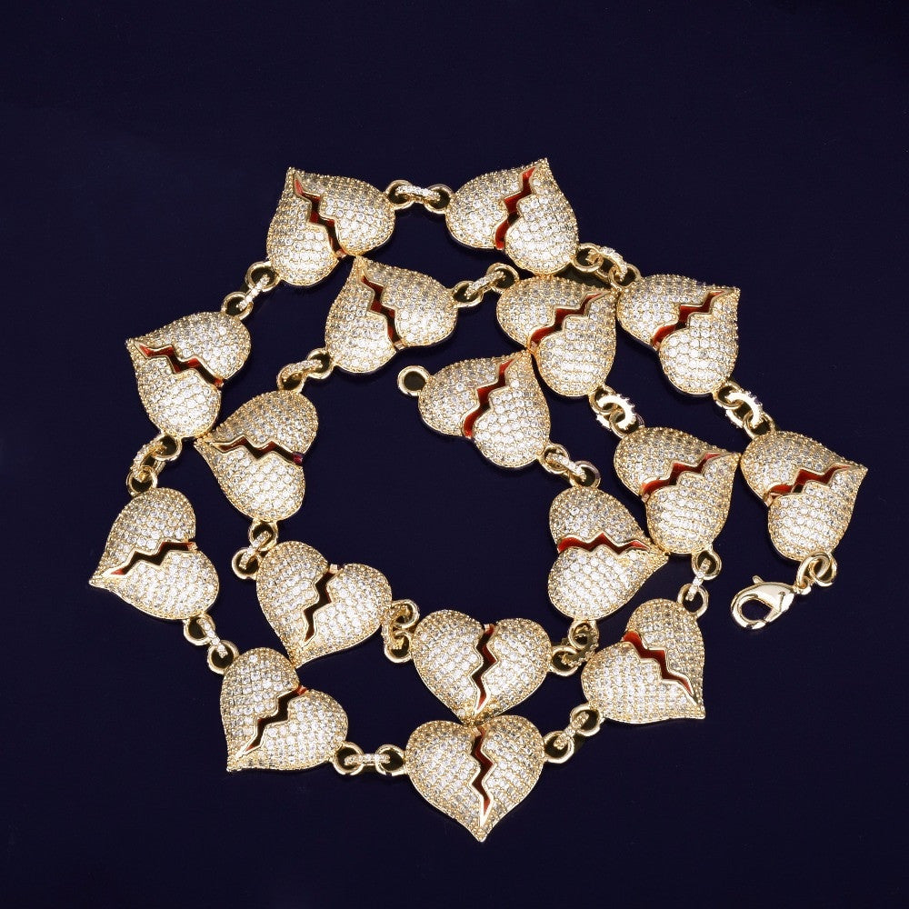 18k Gold AAA True Micro Pave Heart Breaker Chain Necklace