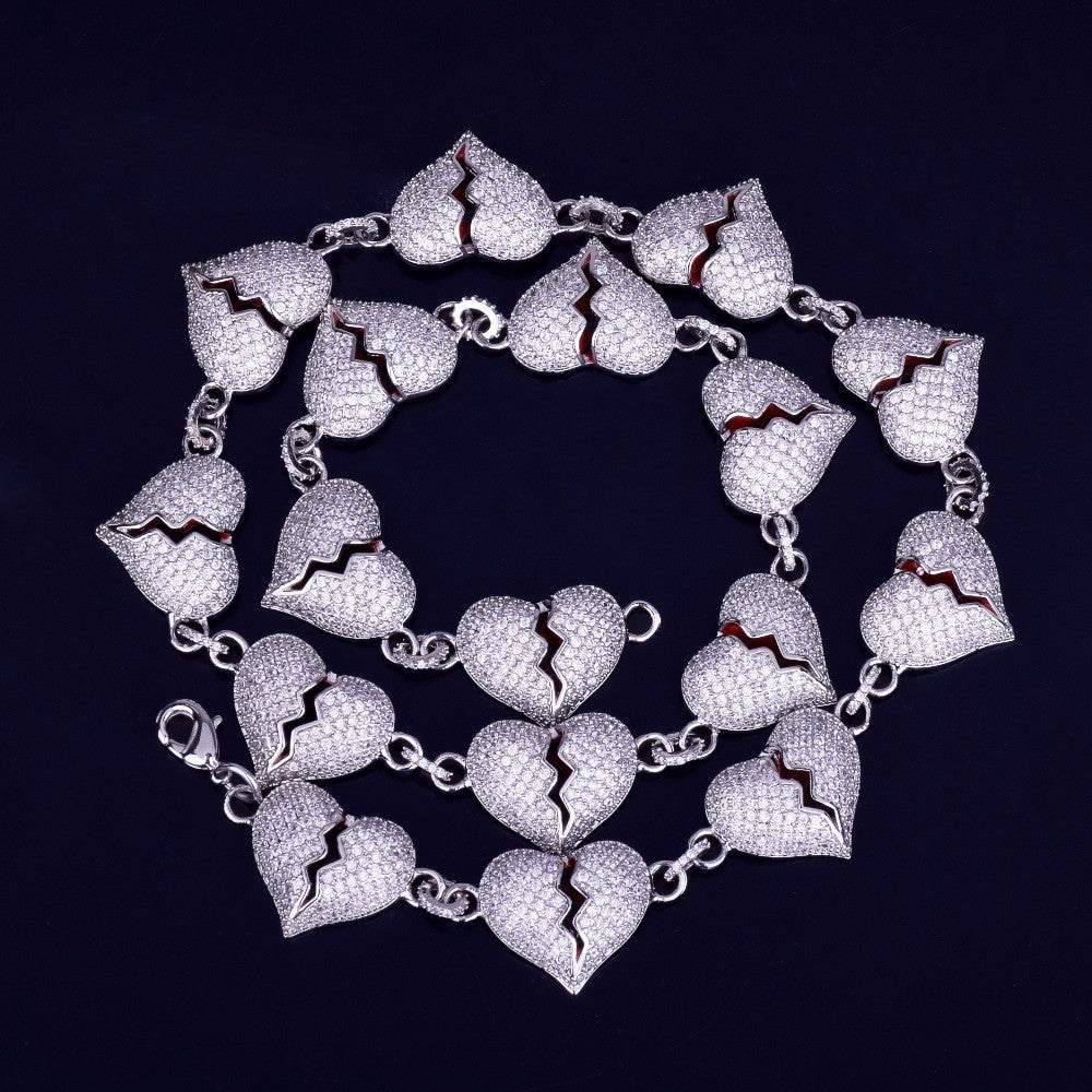 .925 Silver Heart Breaker Hip Hop Chain