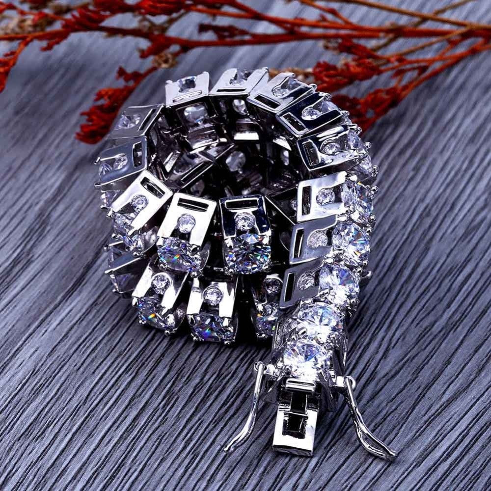 10mm Deep Set Flooded Ice 1 Row 14k Gold Silver Simulate Diamond Tennis Bracelet