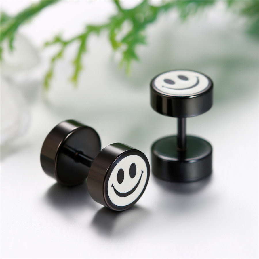 Stainless Steel Leaf Ying Yang Double Sided Screw Back Hip Hop Earrings